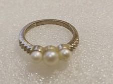Vintage Sterling Silver Band Ring with 3 Pearls Size 6 1/2  L55 