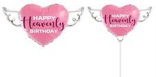 Happy Heavenly Birthday Balloons Heart Shaped with angel wings 2 Pack 