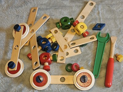 Vintage Baufix Wooden Toy Construction Set 416 1002 - West Germany