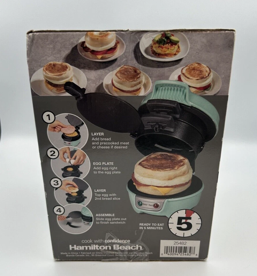Sandwichera Hamilton Beach Desayuno con Anillo Hervidor de Huevos Como Nueva 25482 Nueva Foto 4 de 4