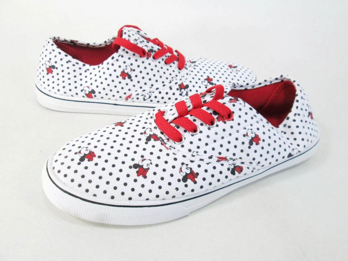 DISNEY WOMEN S MINNIE MOUSE POLKA DOT LACE UP SNEAKERS WHITE RED US SIZE 9
