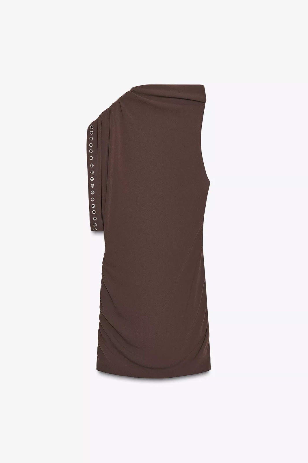 ZARA WOMEN ASYMMETRIC RUFFLE SHORT DRESS BROWN BRAND NEW WITH TAGS - MEDIUM (M) thumbnail 3