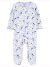 Carter  s Baby Girl Fleece Blue Floral Pajamas Sleeper 2 Way Zipper NWT 3M