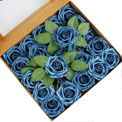 Higfra Artificial Flowers 25pcs Real Looking Dusty Blue 25Pcs,