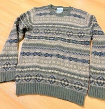 Jamieson's of Shetland Fair Isle Knit Sweater Brown L Scotland Used