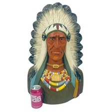 Hand Carved Wood Indian Head Chief Bust Tobacco Store Cigar Shop Sculpture 24"