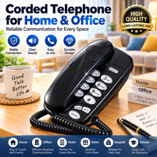 Black Corded Home  Office Telephone Large Buttons Wall Mountable Desk Landline