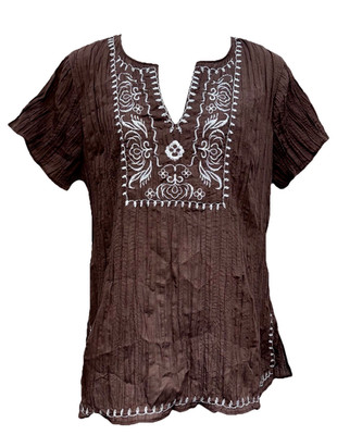 Mystique Aura Women Size 3X Pullover Short Sleeve Gauzy Material Top Embroidered