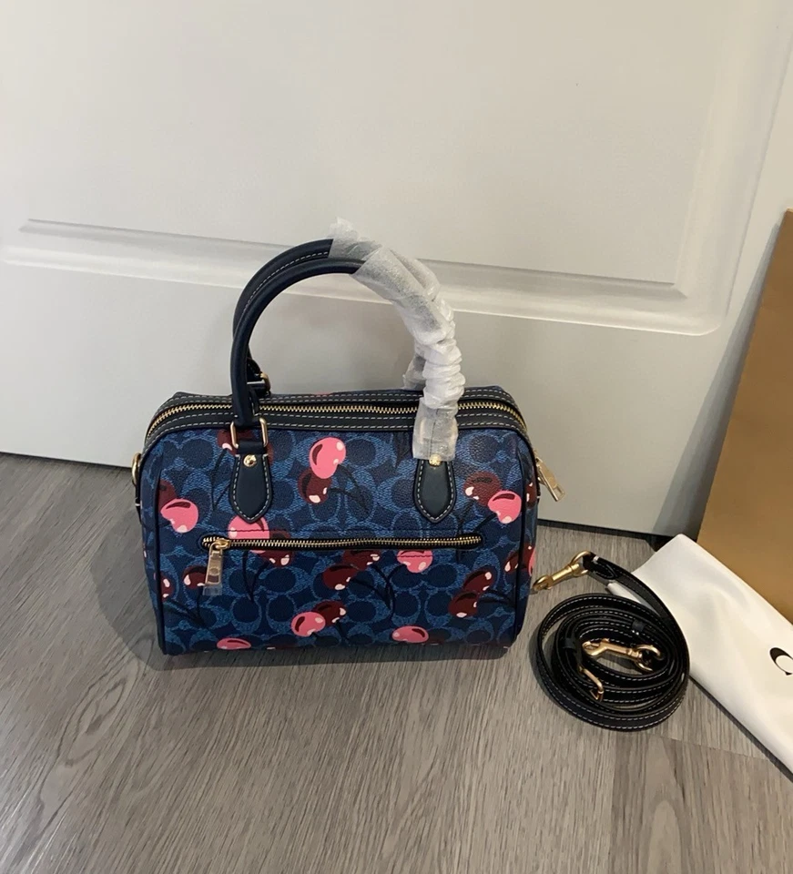 C.OACH Rowan Satchel Bag In Signature Canvas With Cherry Print CY692 New - Image 3 of 4