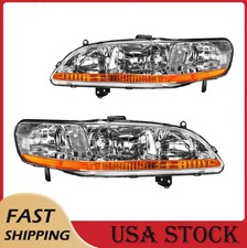Headlight Assembly Fits 1998-2002 Honda Accord Halogen Chrome Amber Reflector