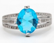 3CT Blue Topaz  Topaz 925 Solid Sterling Silver Ring Sz 7 UB3-5