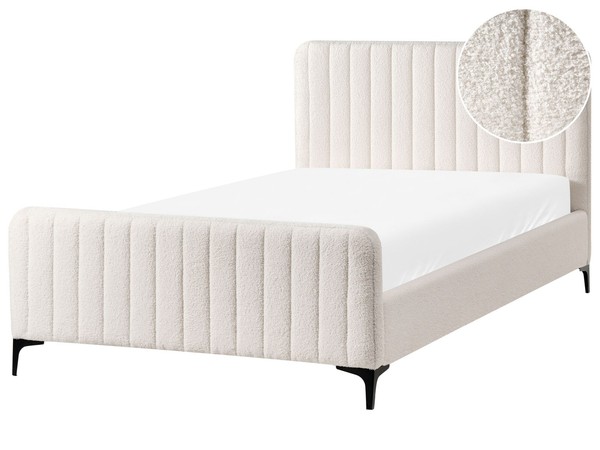 Elegantes Polsterbett Bouclé Cremeweiß Gesteppt Mit Lattenrost 120X200 Cm Lunan-image