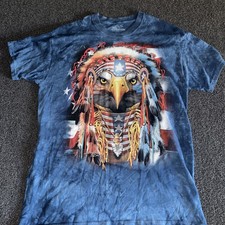 The Mountain T Shirt Native American Bald Eagle USA Made Blue Tie Dye Size XL Me