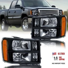 Headlight Assembly, Headlights Kit Compatible Black Housing Amber Reflector