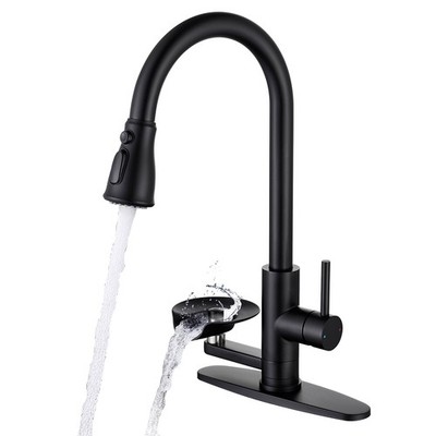 Matte Black Kitchen Faucet with Glass Rinser, Pull Down Sprayer with 3 Water ...