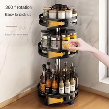 3 TIER 360° ROTATING SPICE RACK ORGANIZER METAL KITCHEN SEASONING JARS SHELF