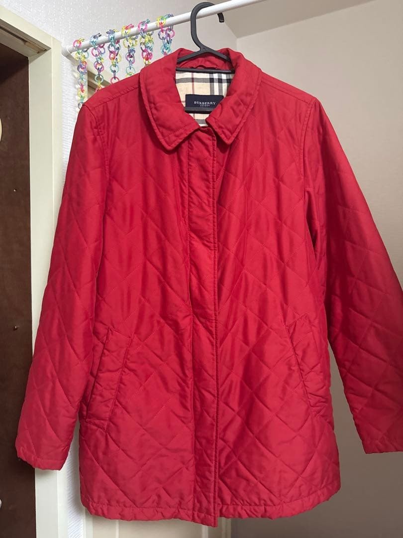 Burberry London Quilted Jacket Red With Check Pattern Size 36 For Women