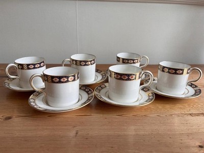 6 x Royal Crown Derby Kedleston A1315 Kaffeetassen/Dosen und Untertassen Set