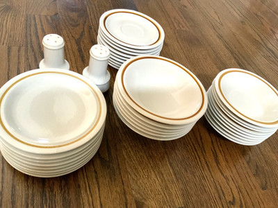 Stoneware cottagecore set Party bowl dish plate set Salt Pepper shaker 34 pieces