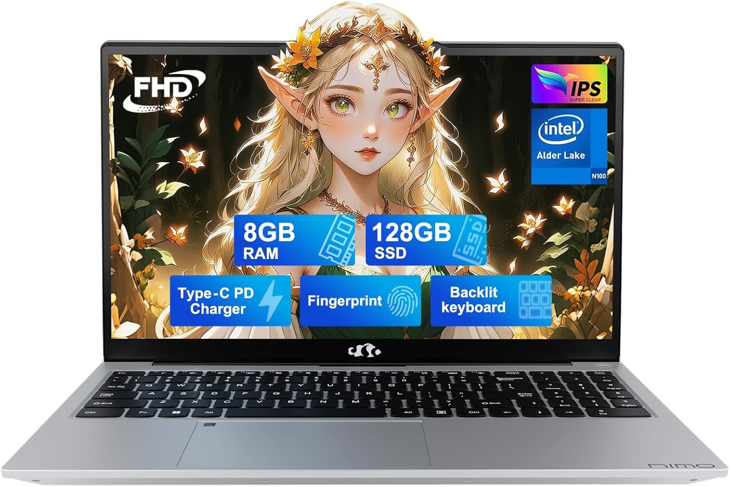NIMO 15.6" IPS FHD Laptop Intel Pentium Quad Core N100 8GB RAM 128GB SSD Win 11