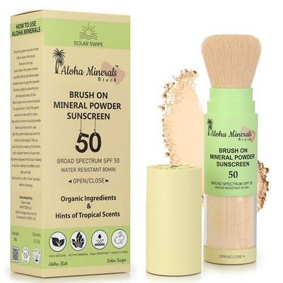 Aloha Minerals Block Brush-On Mineral Powder Sunscreen For Face, Translucent 