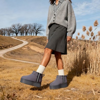 Damen Winter Memory Foam Stiefel Plateau Stiefeletten Wildleder Schneestiefel für Damen