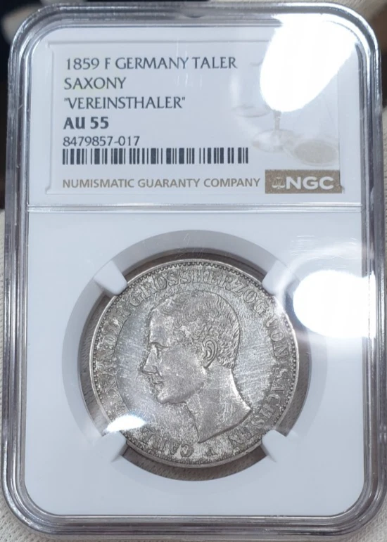 NGC AU-55 Saxe-Weimar-Eisenach 1859 Silver Thaler Coin Saxony  Germany Rare - Image 4 of 4