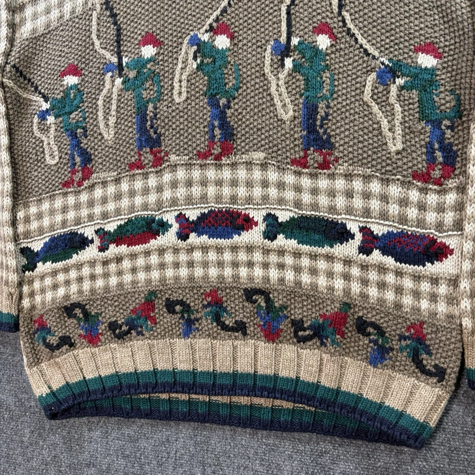 VTG FLY FISHING Hand Knit Fisherman Sweater Mens XL AOP RARE Northern Isles - Image 4 of 4