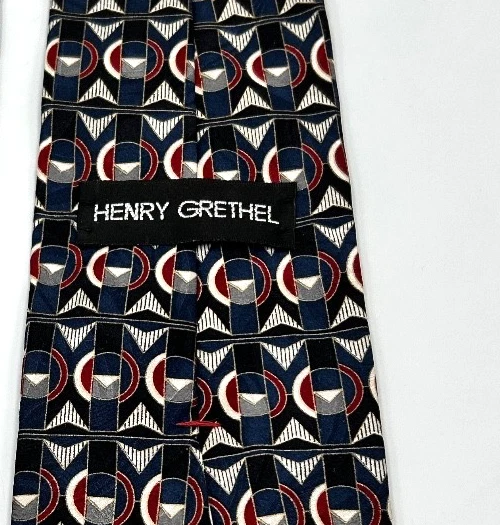 Винтажный итальянский мужской галстук Henry Grethel 100% шелк геометрический абстрактный дизайн 4 дюйма x 57 дюймов - Изображение 4 из 4