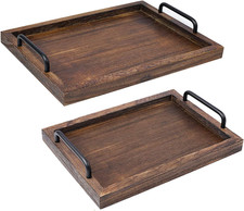 Rustic Wooden Serving Trays with Handle-Set of 2-Decorative Nesting Food Board