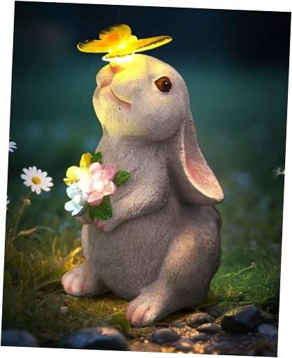 Solar Bunny Light Garden Statue - LED Rabbit Decor for Yard or Patio