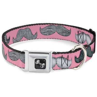 Dog Collar Bone Mustaches Pink/Sketch WIDE-Small 13-17'' (US IMPORT)
