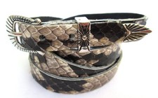 Western Hatband Black  White Genuine Python Snake Skin with 3 Pc Buckle Set