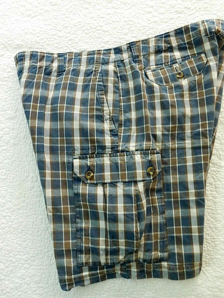 Pantalones cortos cargo a cuadros marrón/azul/blanco C4018 usados en excelente estado Club Room para hombre 40 Foto 3 de 4