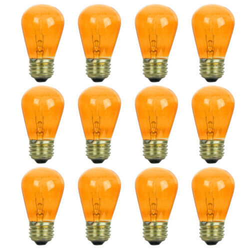 12Pack S14 LED Orange Light Bulb, Orange Transparent Glass Bulb, 11W E26 Colored
