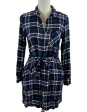 Gap + Pendleton Shirtdress S Blue White Green Red Plaid Button Front Long Sleeve