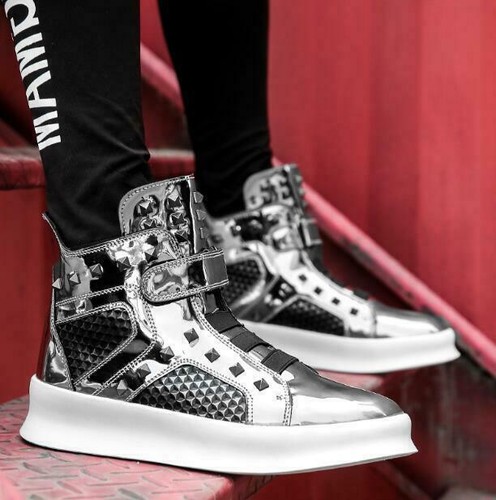 Charol Para Hombre De Alta Top Zapatos Tenis Botas al tobillo de hip hop de  Remache Punk Rock | eBay