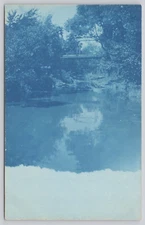 Cyanotype Bridge over river unknown location  Postcard vintage UNP f8