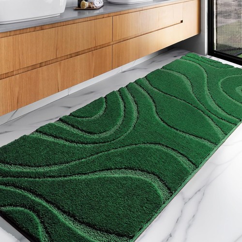 Elegant Non-Slip 24x72 Green Bathroom Rug - High Pile for Ultimate Comfort - Picture 3 of 9