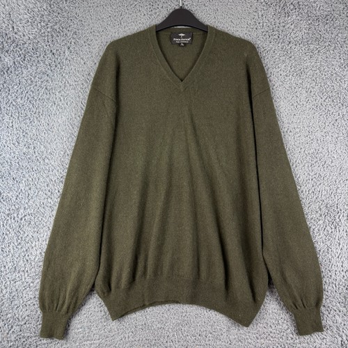 Fynch Hatton Pullover Herren XL dunkelgrün 100% Kaschmir Strickpullover Pulli V-Ausschnitt