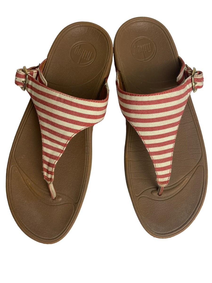 FITFLOP The Skinny Thong Wedge Sandals Comfort Women's Red Stripe