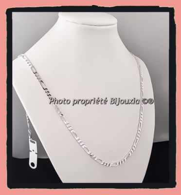 Chaîne Maille Figaro Diamantée 55 Cm X 6 Mm - Argent Massif Rhodié, Haute Qualité Bijouxia
