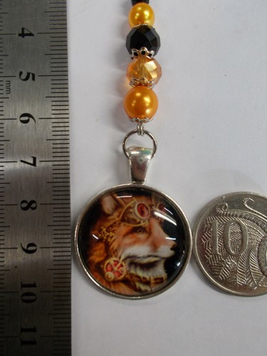 PUNK FOX GLASS DOME CABOCHON CHARM ON A CRYSTAL BEAD KEY RING KEYRING # 7 - Picture 7 of 12