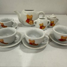 Vintage 12 Pc Battat Miniature Porcelain Tea Set Teddy Bear Motif Svc For Four 4
