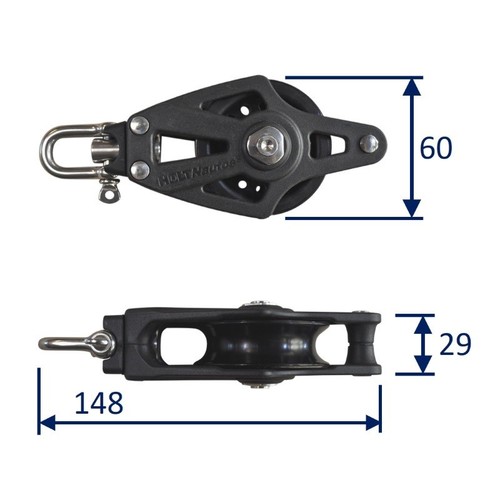 Rope Pulley Block, Sailing Light-Weight Pulley Block With Becket Line Size 14mm - Picture 2 of 2