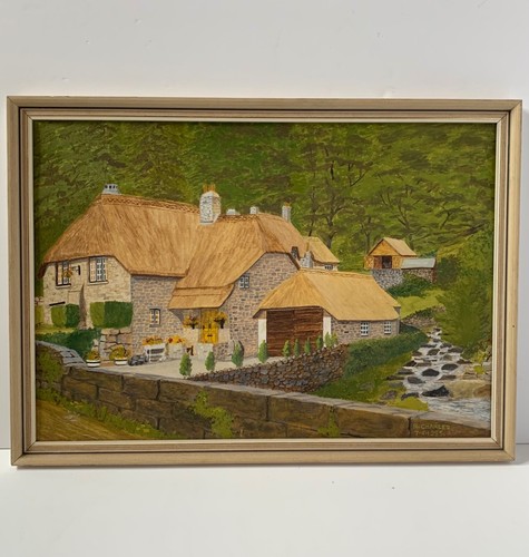 VINTAGE LANDSCAPE OIL PAINTING HOUSE GARDEN BUCKLAND IN THE MOOR DEVON R CHARLES - Picture 6 of 24