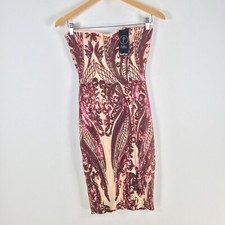 NEW Boohoo womens dress size 4 petite beige metallic sequin strapless 095788