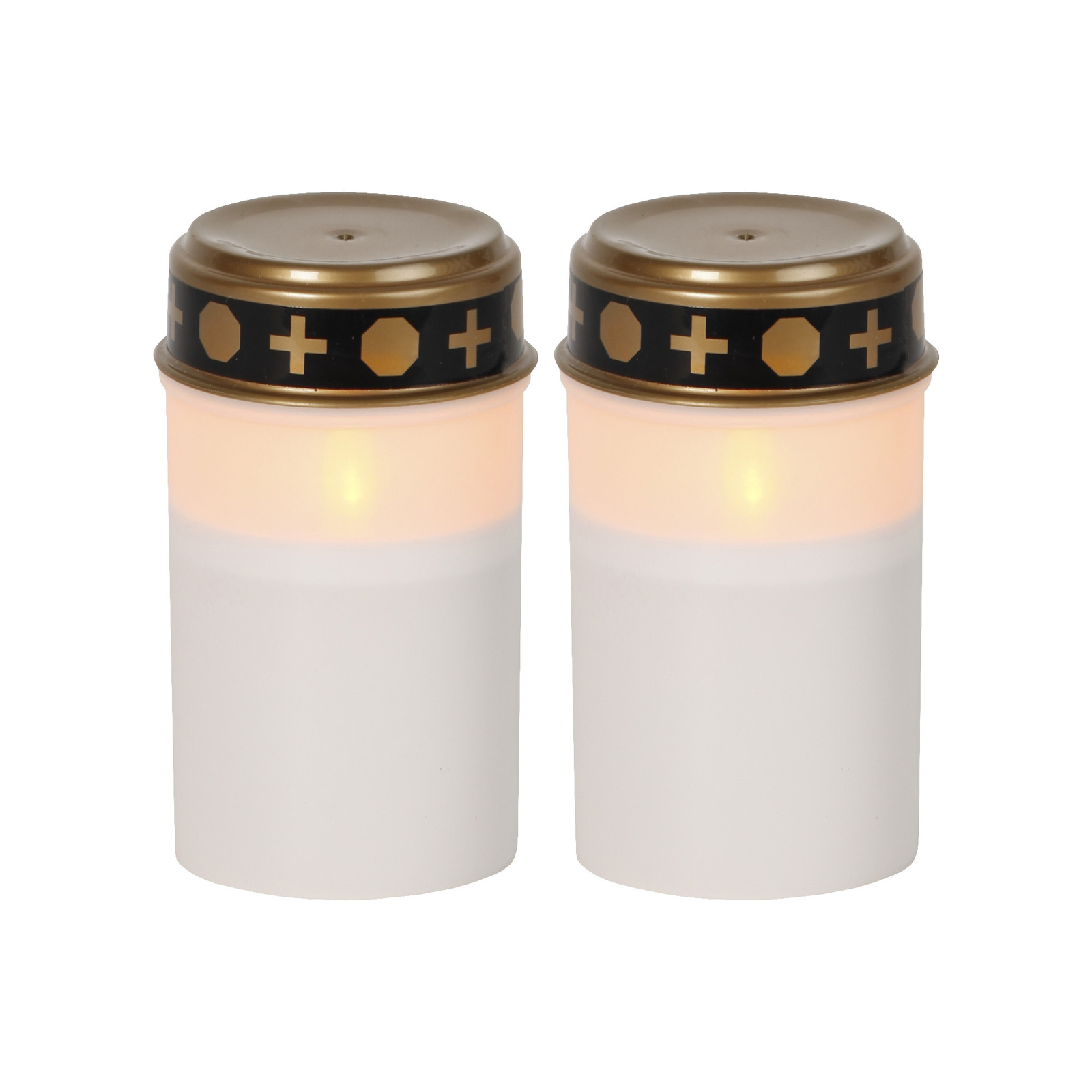 Grablicht 2er Set LED Grabkerze Weiß Grab Friedhof Timer Grabschmuck Grablampe