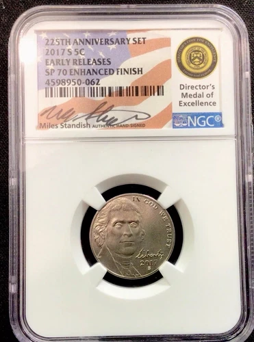 2017 S 225th Jefferson 5c Early Releases NGC SP70 Enhanced Dir. Medal. ENN Coins