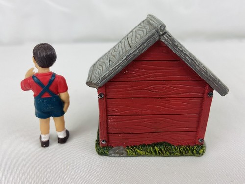2 Miniatures Boy w/ Dog in Doghouse Dollhouse Fairy Garden Village 2” Figurines - Picture 5 of 6